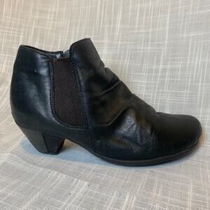 REMONTE by REIKER Black Leather ANNEMARIE Ruched Zip Ankle Boots Womens 6.5
